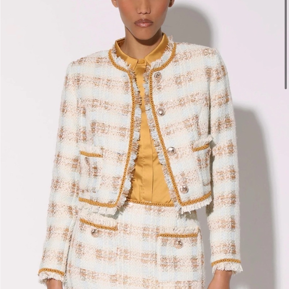 Walker Baker Annabelle Crop Jacket Blazer Coat Enchanted Tweed Fringe NWT
